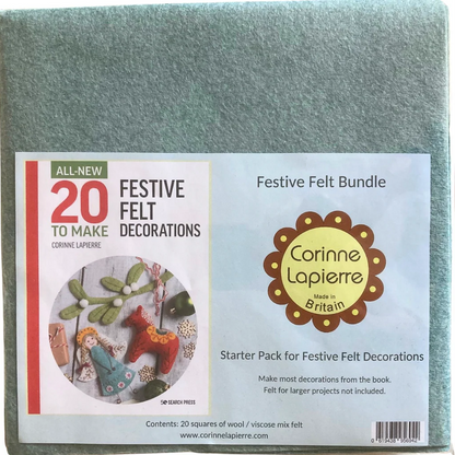 corinne Lapierre festive felt bundle with corinne branding and information in the label.